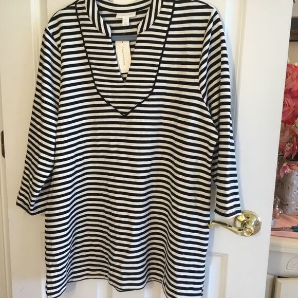 NWT. Charter Club Knit Black/White Stripe Tunic XL - Picture 1 of 9